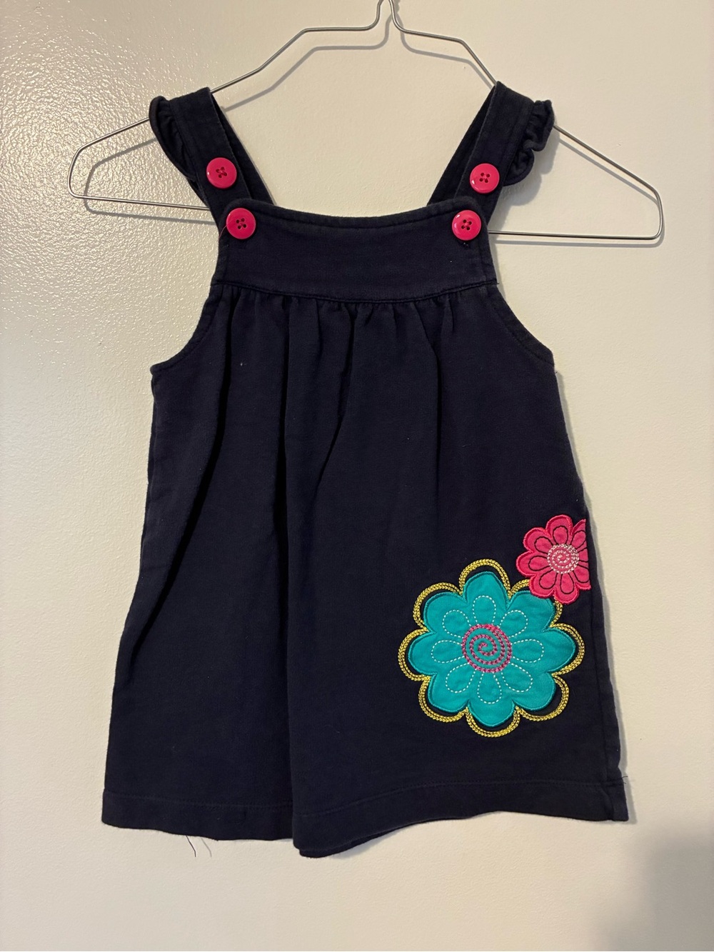Carter's Navy overall dress with Teal & Pink Flower Appliqués